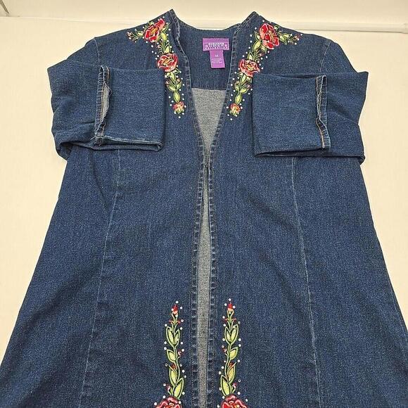 Suzanne Somers Collection Embroidered Floral Rhinestone Jean Jacket Size M - Picture 6 of 12